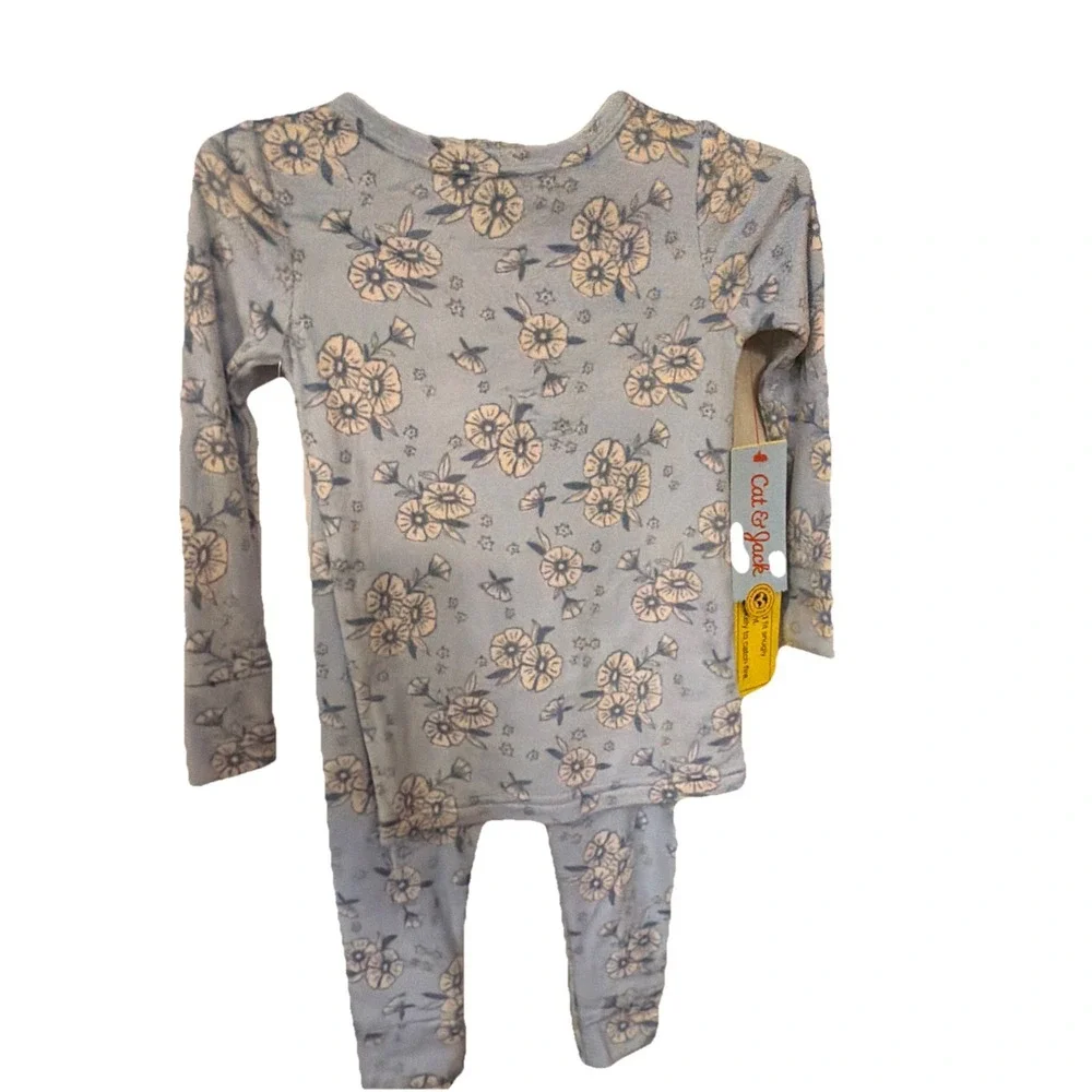 Cat & Jack Blue White Floral Pajama Baby Set Size 2T Soft fleece New
